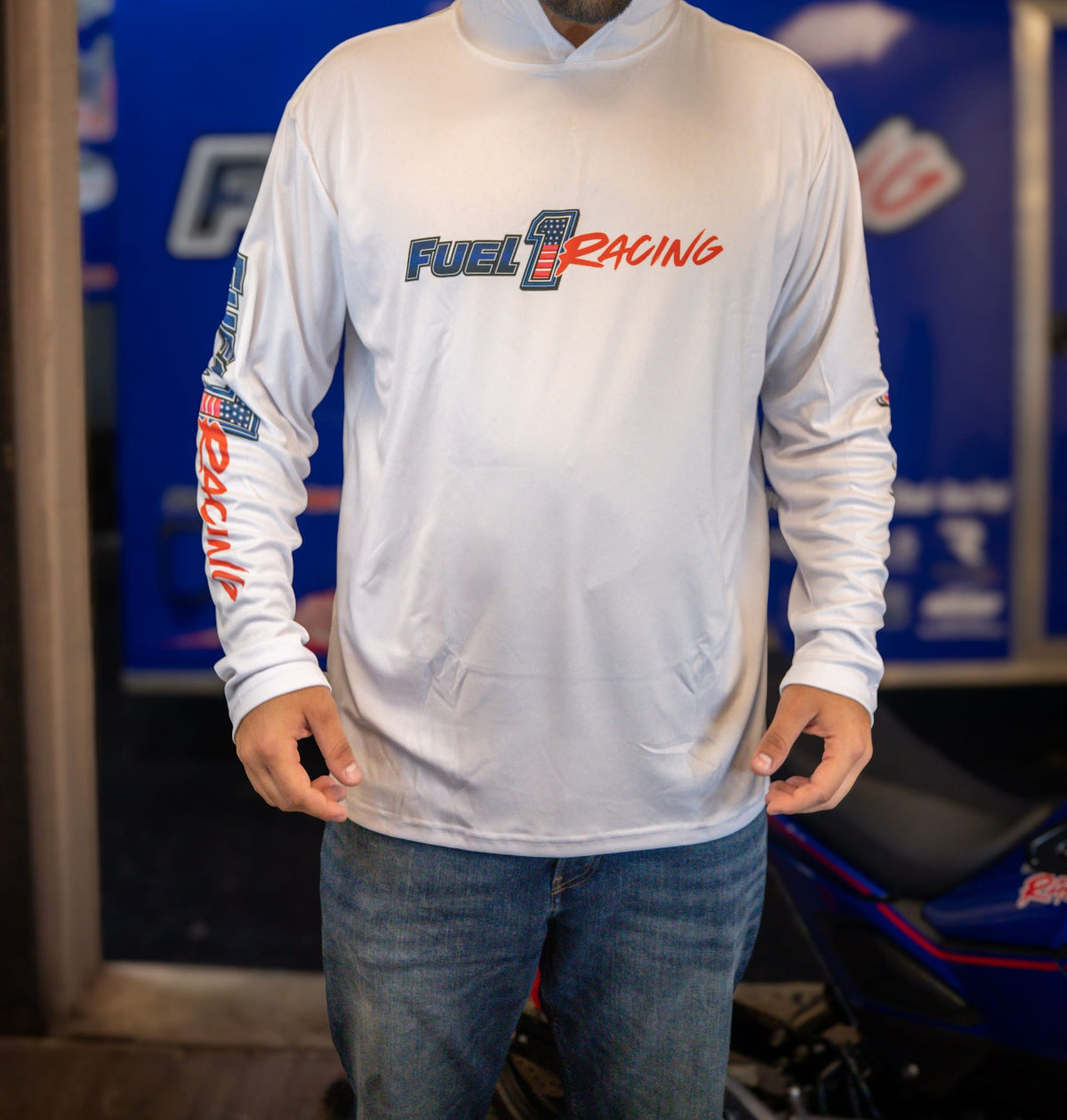 White Fuel 1 Racing Hooded Long Sleeve